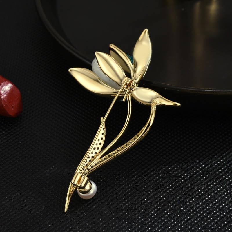 Image of Flower Floral Pearl Brooch Rhinestone Crystal Brooch Leaf Bouquet Brooch Pin Fashion Dress Accessories Birthday Graduation Jewelry Gift For Women