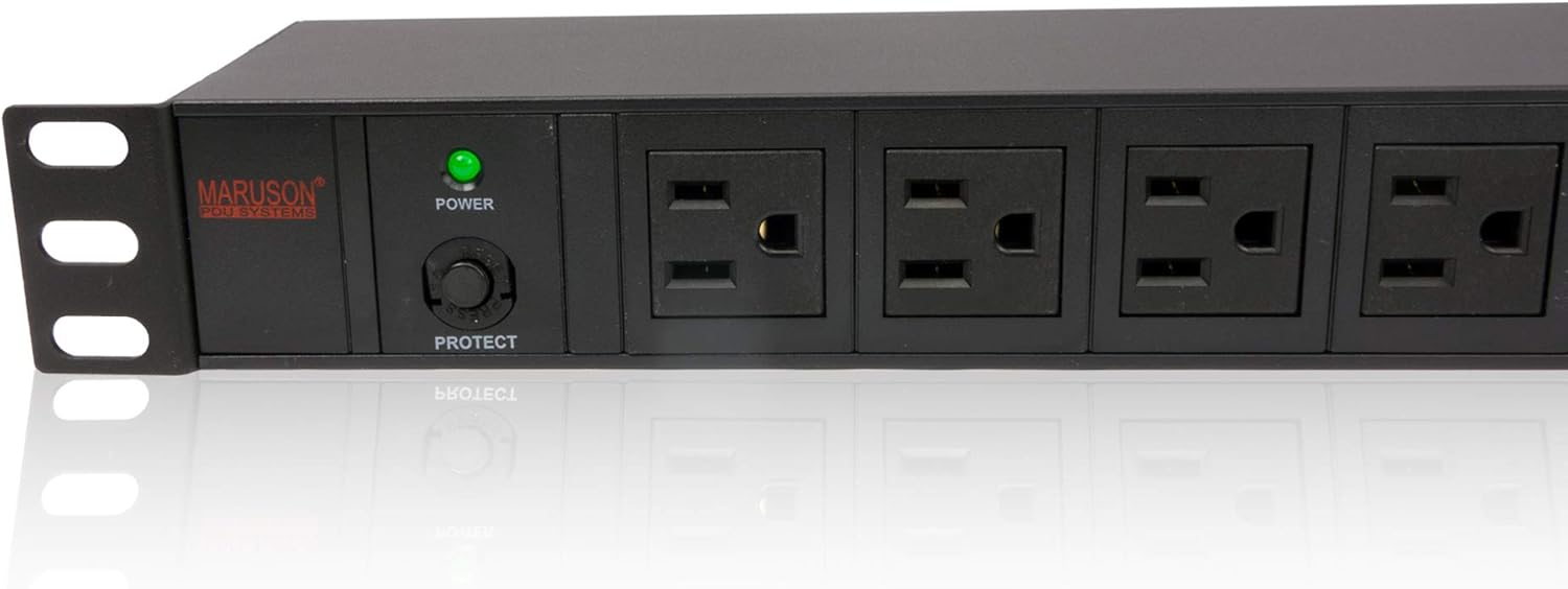Maruson 10 Outlets Rackmount PDU Power Strip for Network Server Racks - 15A (derated to 12A), 120V - 1050 Joules Protection, 10ft Power Cord with 5-15P, 1U Horizontal, PDU-R1510