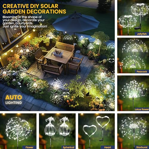 GIGALUMI Solarleuchten für den Außenbereich, 4 Stück, Solar-Feuerwerk-Lichter, wasserdicht, 120 LEDs, Solar-Starburst-Licht für Hof, Balkon, Terrasse, Pflanzgefäß, Gartendekoration (kaltweiß)