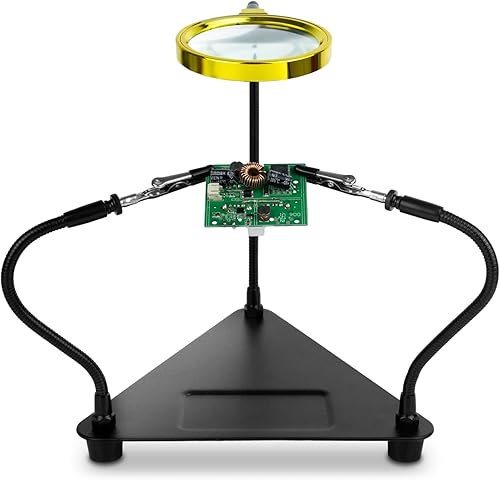 XYK Estación de soldadura de manos de ayuda con lupa 3X de 31.5 in, 2 brazos flexibles de ayuda y herramienta de soldadura de tercera mano para