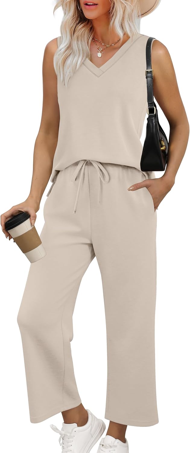 XIEERDUO Two Piece Sets for Women Summer Vacation Travel Outfits V Neck Lounge Matching Sets - Image 2