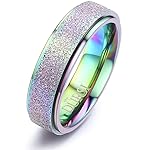 DURSI Spinner Ring for Women Mood Ring for Kids Fashion Stainless Steel Fidget Ring for Anxiety Sand Blast Finish (Chameleon 6mm, 6)
