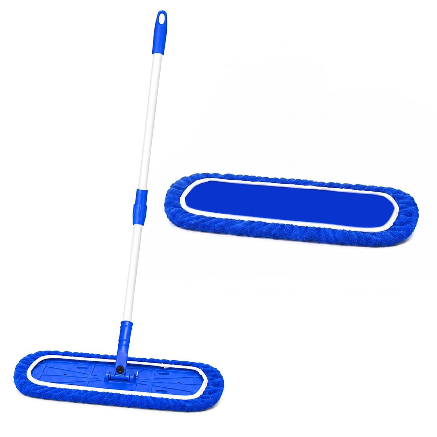 Zureni 4 ft Microfiber Flat Mop with Long Adjustable Telescopic Handle Replaceable Wet and Dry 360 Degree Floor Pocha Cleaning Tool for Home and Kitchen (18" Head and 1 Extra Refill, Blue)-image-48