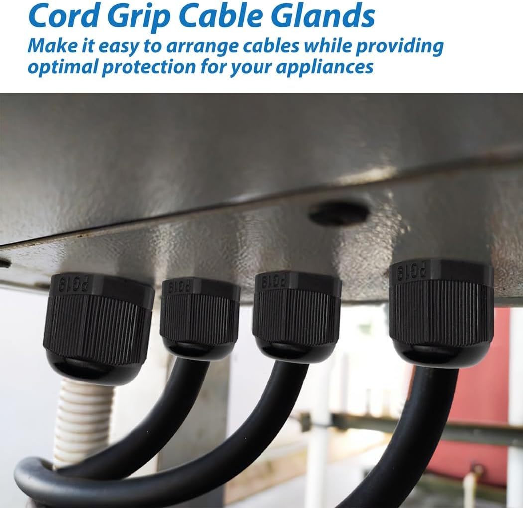 Waterproof Nylon Plastic Cable Gland Joints Wire Protectors For Electrical Box, Nylon Pg7 Pg9 Pg11 Pg13.5 Pg16 Pg19, 50Pcs Adjustable 0.12-0.63'' Cable Gland Connectors, Cord Grip Cable Glands