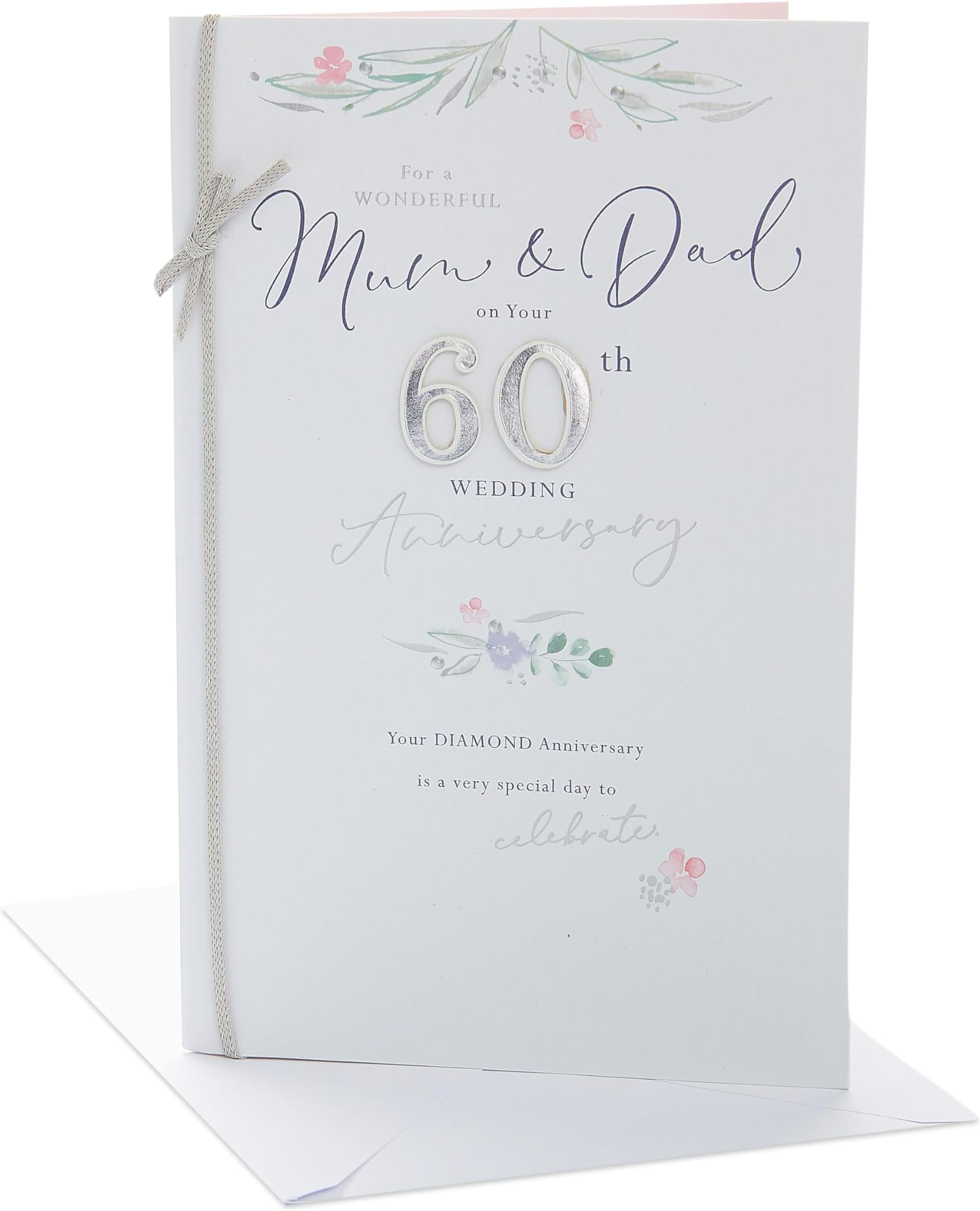 UK Greetings Mum & Dad 60th Anniversary Card With Envelope - Ribbon Design