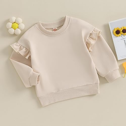 Miniatura 3 de Sudadera casual de manga larga con cuello redondo y volantes de color sólido para bebé niña