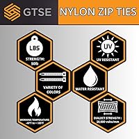 Vista 7 de GTSE 12 Inch Silver/Gray Zip Ties, 100 Pack, 50lb Strength, UV Resistant Long Nylon Grey Cable Ties, Self-Locking 12" Tie Wraps
