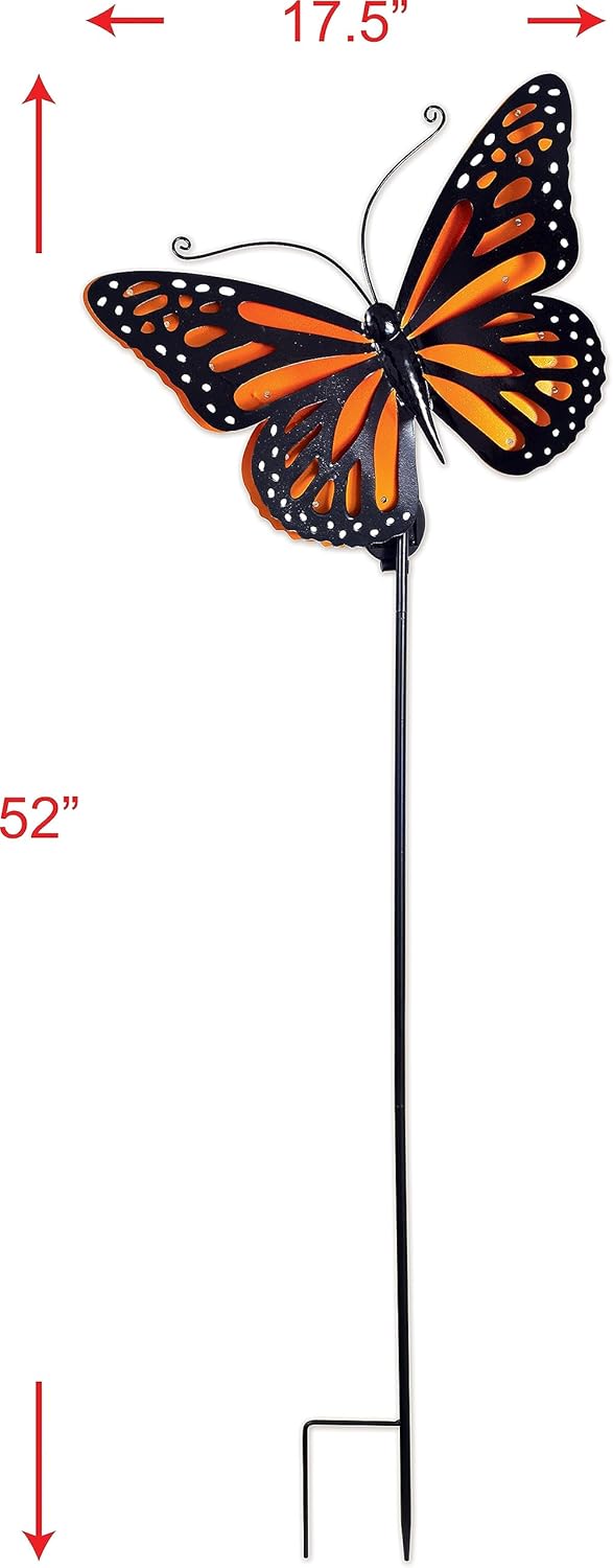Sunset Vista Designs Decorative Metal Garden Stake with Solar Lights for Outside Waterproof LED Light Yard Decoration, 51", Butterfly - Orange
