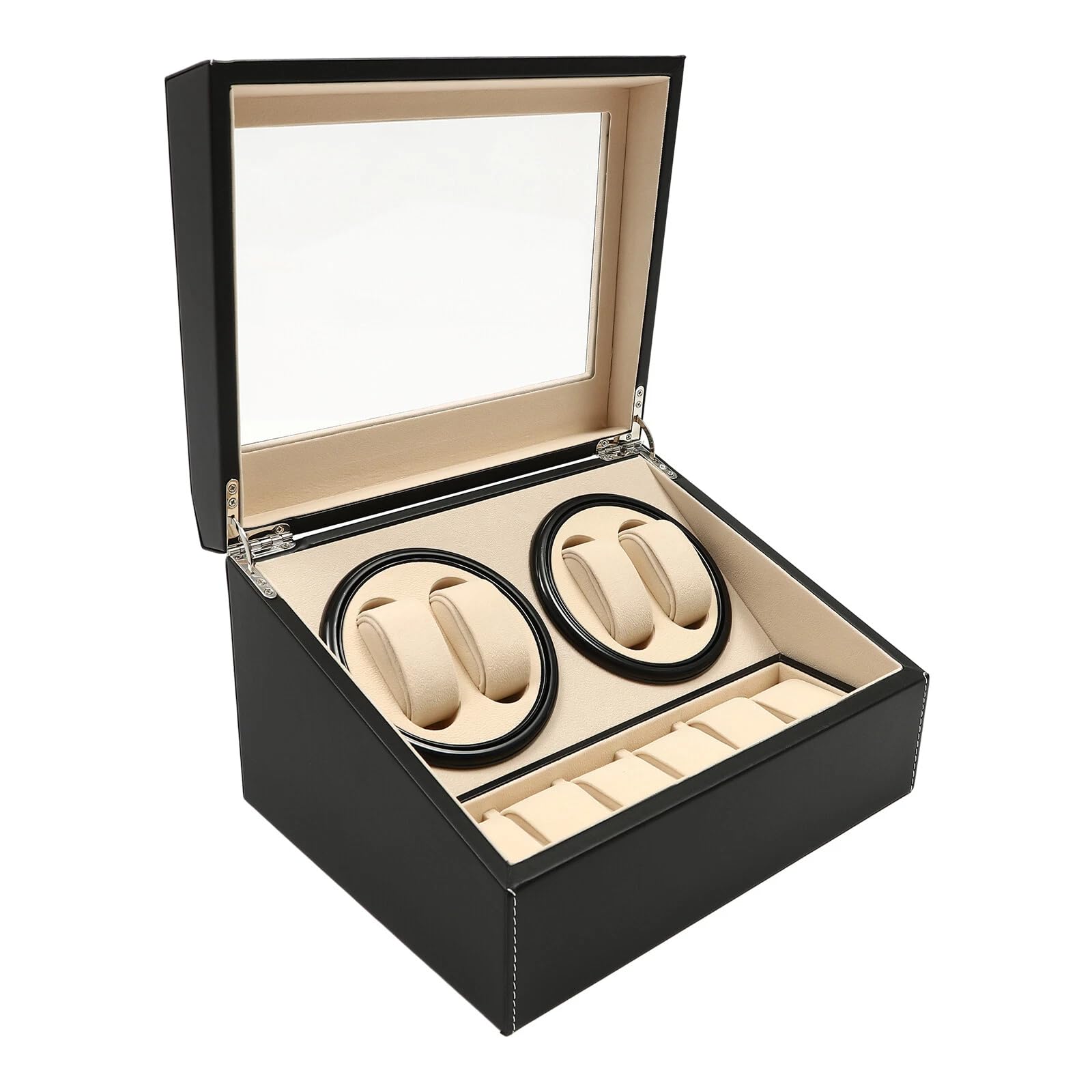 Caricatore automatico per orologi per 4 orologi, con 6 scomparti, cuscino flessibile, per orologi da uomo e da donna, Nero