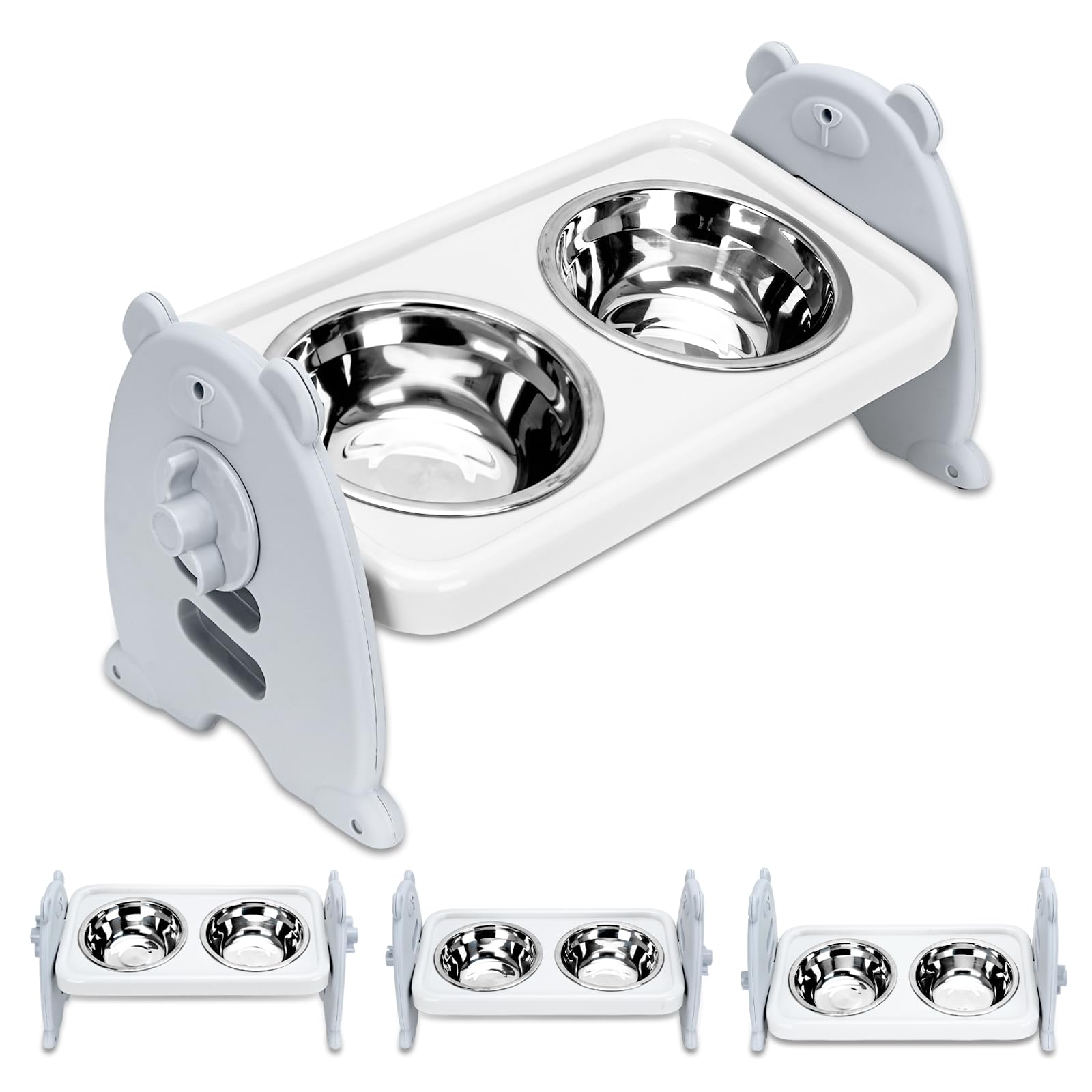 Raised dog Bowl, elevated dog bowls 3-Level Adjustable, dogs Feeding Station, 2 Stainless Steel Pet Bowl