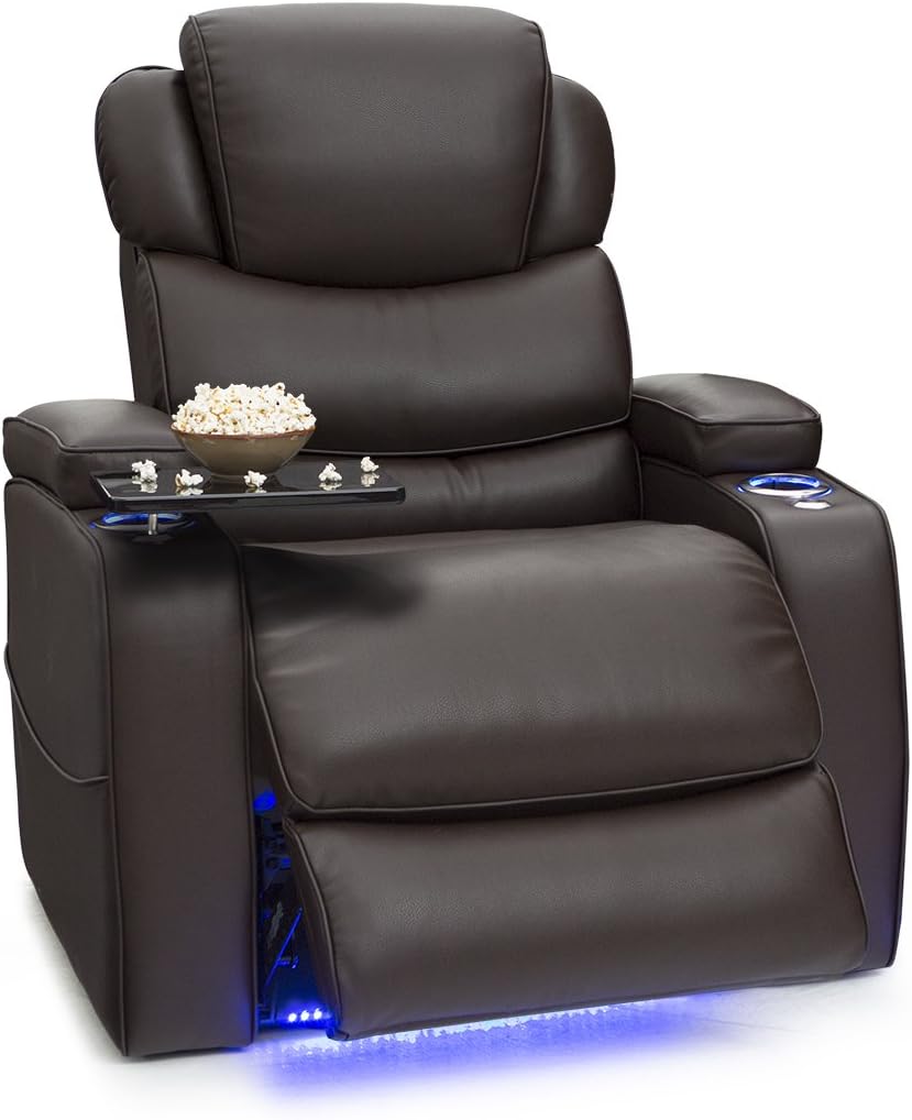 Barcalounger Columbia Leather Gel Power Recliner with Adjustable Powered Headrests, in-Arm Storage, and USB Charging, Brown