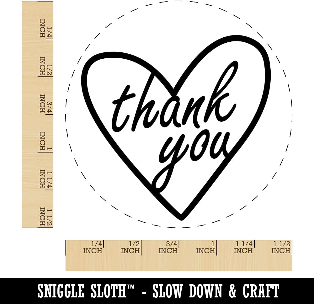 Thank You in Heart Self-Inking Rubber Stamp Ink Stamper for Stamping Crafting Planners - 1-1/2 Inch Large - Blue Ink