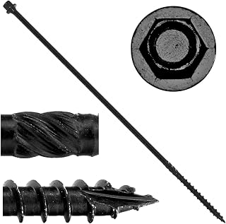 JakeSales #14 x 14" Heavy Duty Black Log Timber Screws - Exterior Coated, 50 Pack for Logs, Landscaping & Construction