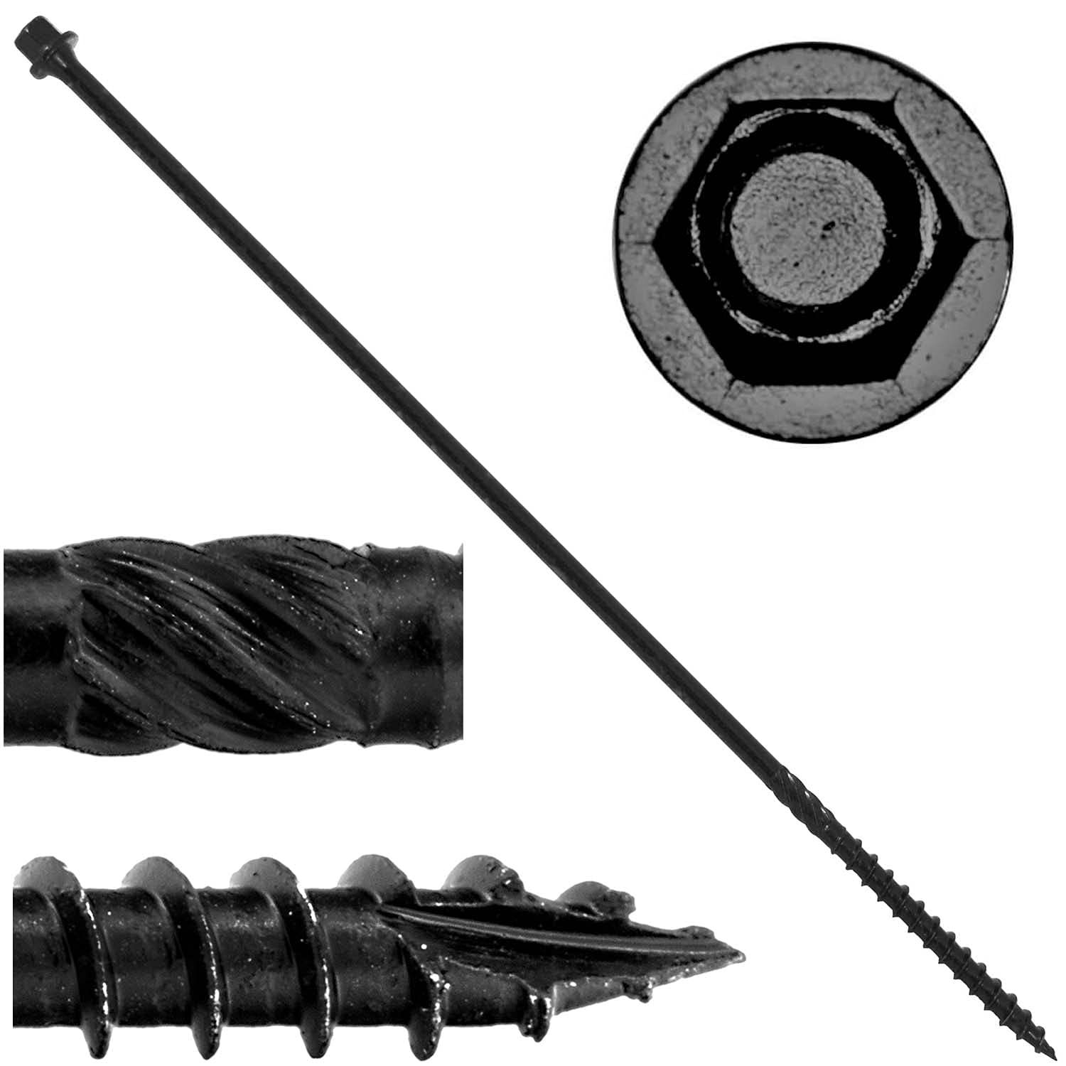 JakeSales #14 x 14" Heavy Duty Black Log Timber Screws - Exterior Coated, 50 Pack for Logs, Landscaping & Construction