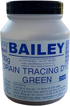 Bailey Green Drain Dye - Professional Grade Drain Tracing Dye, Highly Concentrated Water Dye, Dyes 10,000-20,000 litres, Ideal for Plumbing and Leak Detection - Yellow 73 Powder
