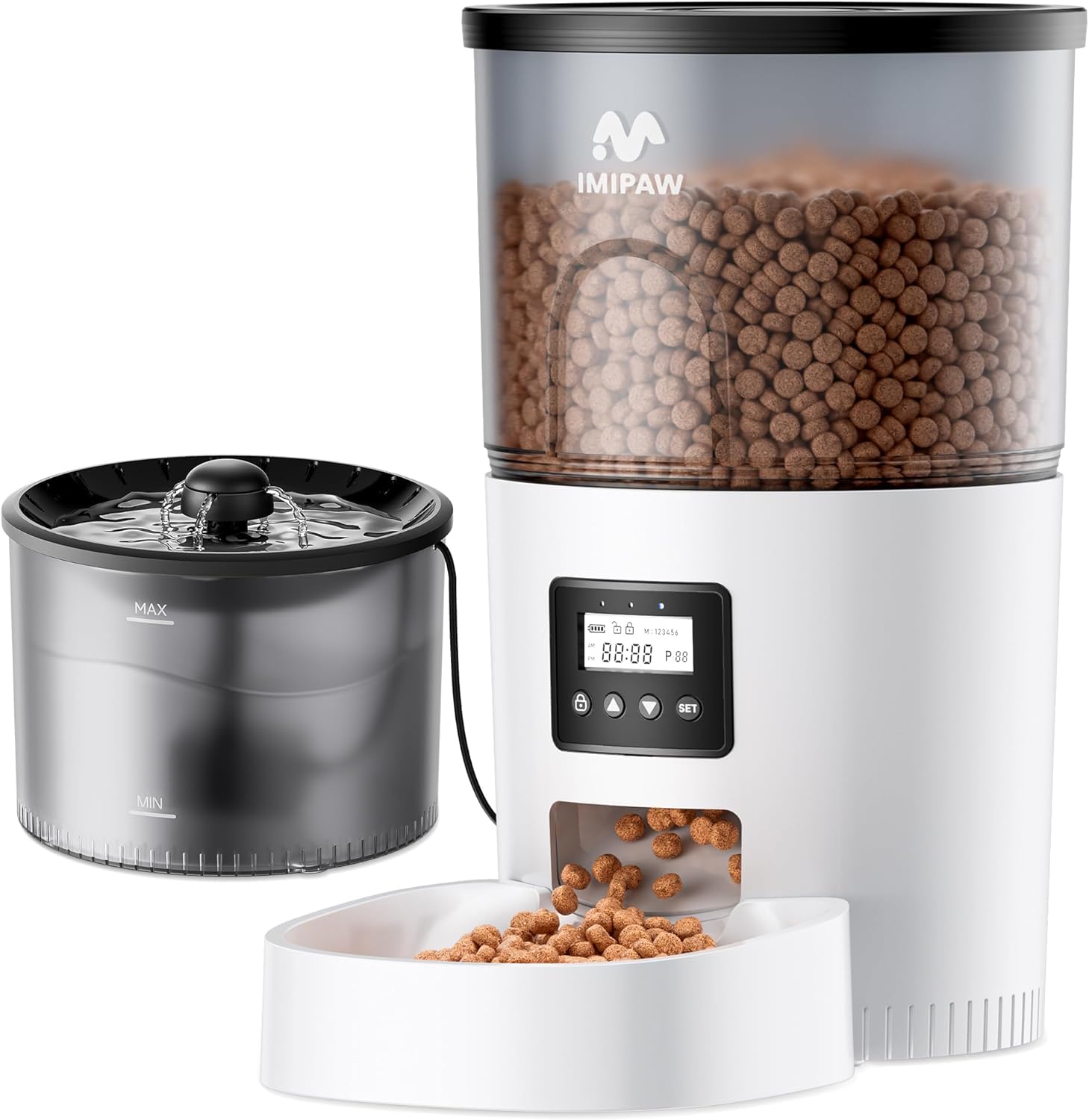IMIPAW Automatic Cat Feeder and Water Fountain, Pet Dry Food Dispenser