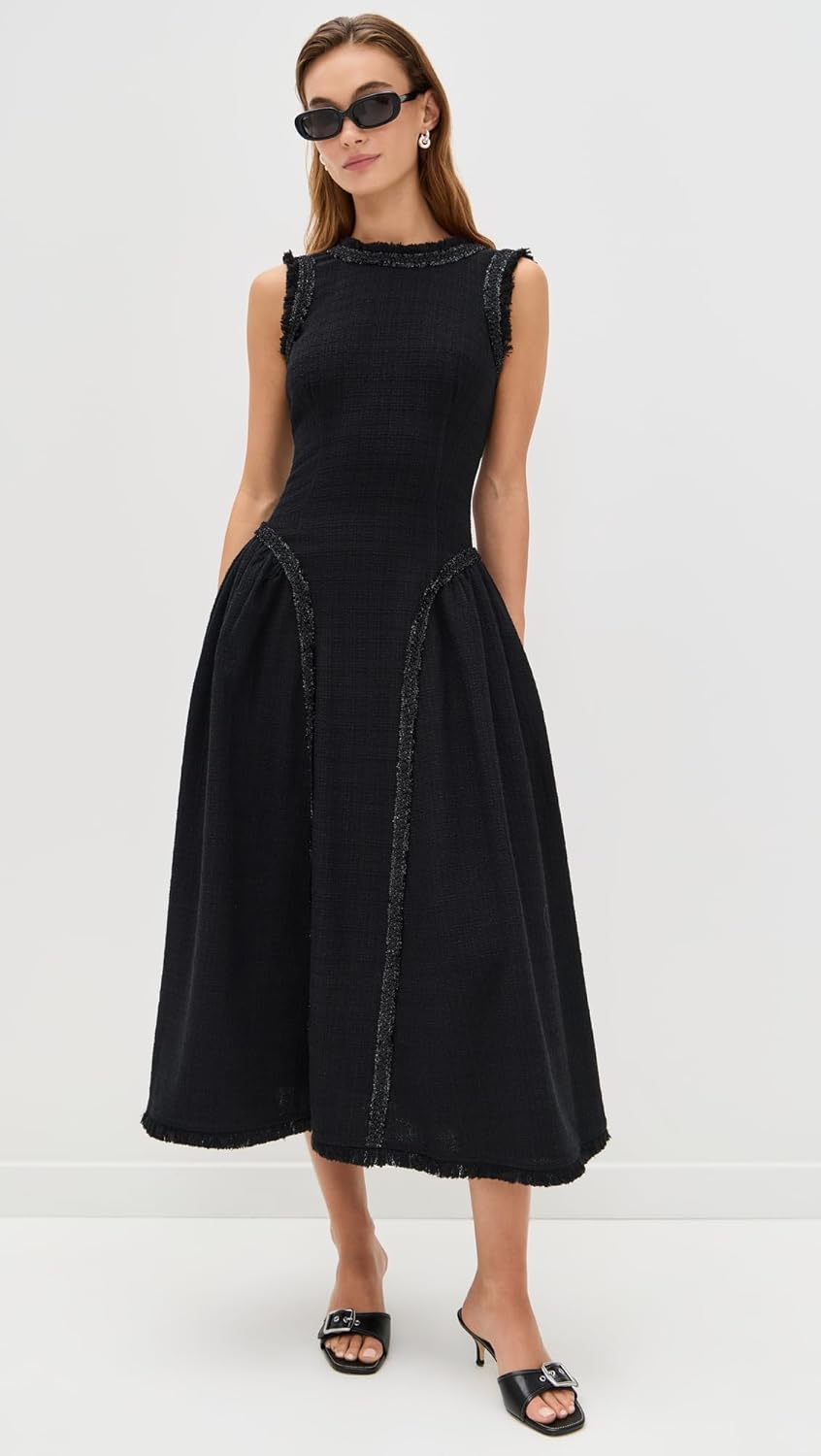 Self Portrait Women's Black Boucle Sleeveless Midi Dress - Image 5