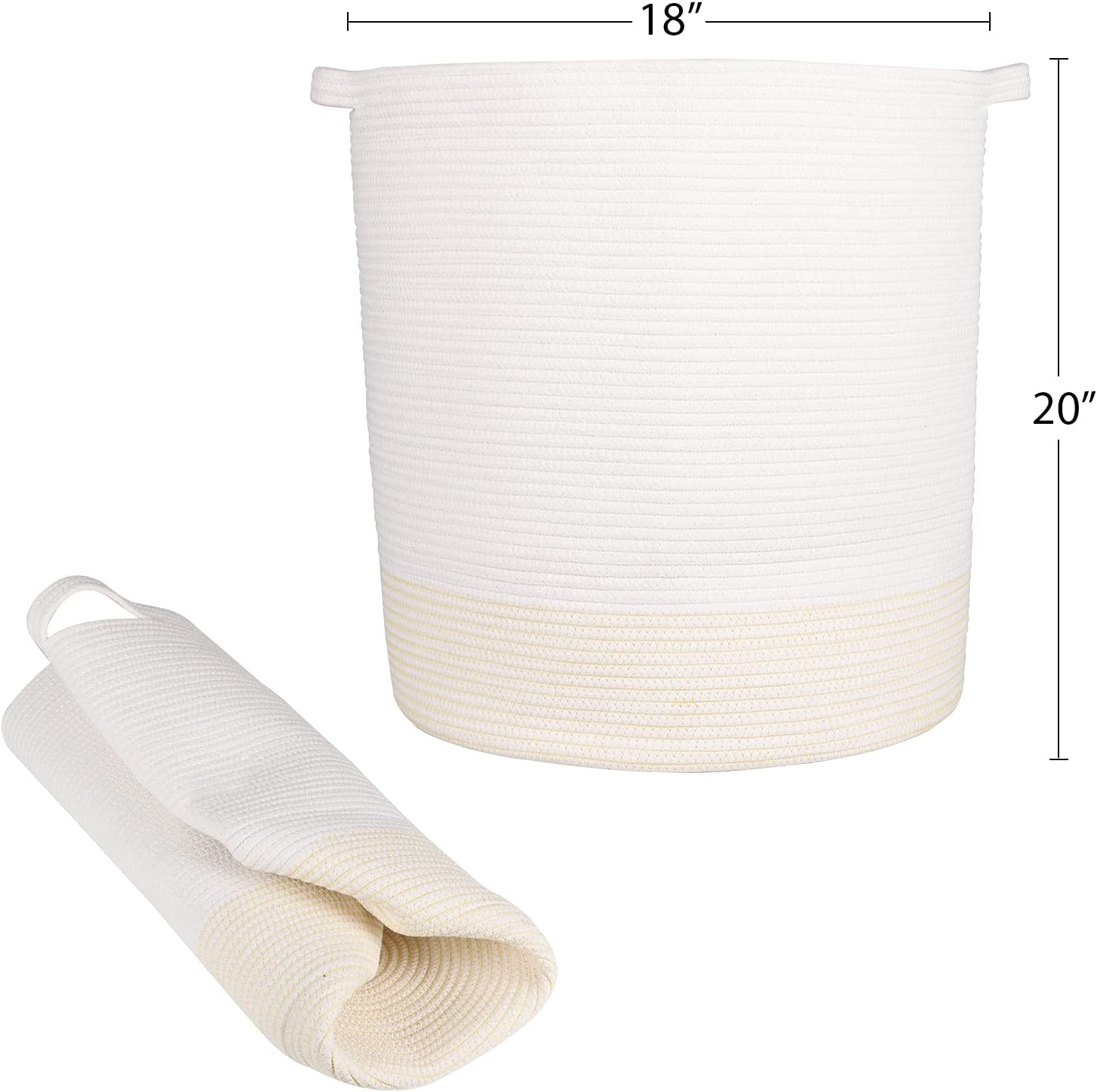 Univivi Large Baby Hamper ,Nursery Bin and Box with Woven Cotton Rope,Toy Blanket Comforter Storage Bin and Box, Laundry Hamper, 18’’L18’’W20’’H,White and Yellow : Baby