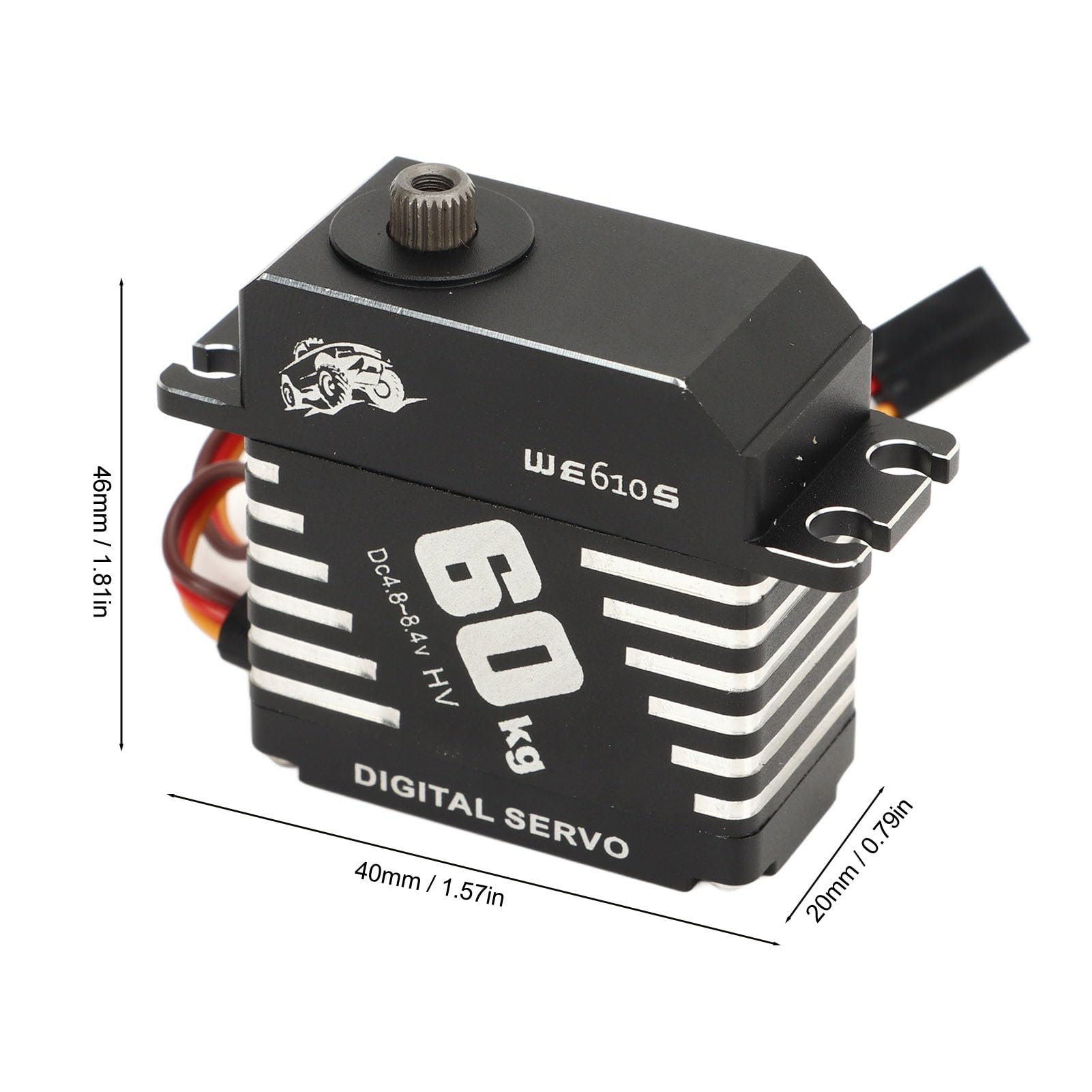 Servomotor digital de alto par de 60 kg Engranaje de metal con carcasa de aleación de aluminio para coches RC Robots Helicópteros Escala 1/10 1/8 1/5 40x20x46 mm