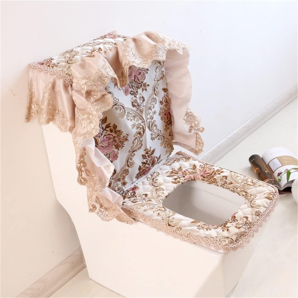 Toilet Seat Square Three-Piece Lace Toilet Seat Quilting Warm Toilet Seat Zipper Style (Color: A, Size