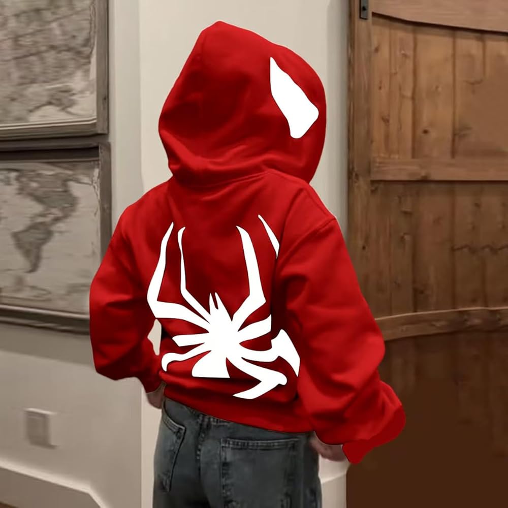 トップス 00s adidas zip up hoodie red y2k Asadovce Women Men Zip Up Y2k Oversized Hoodie Spider Graphic Full