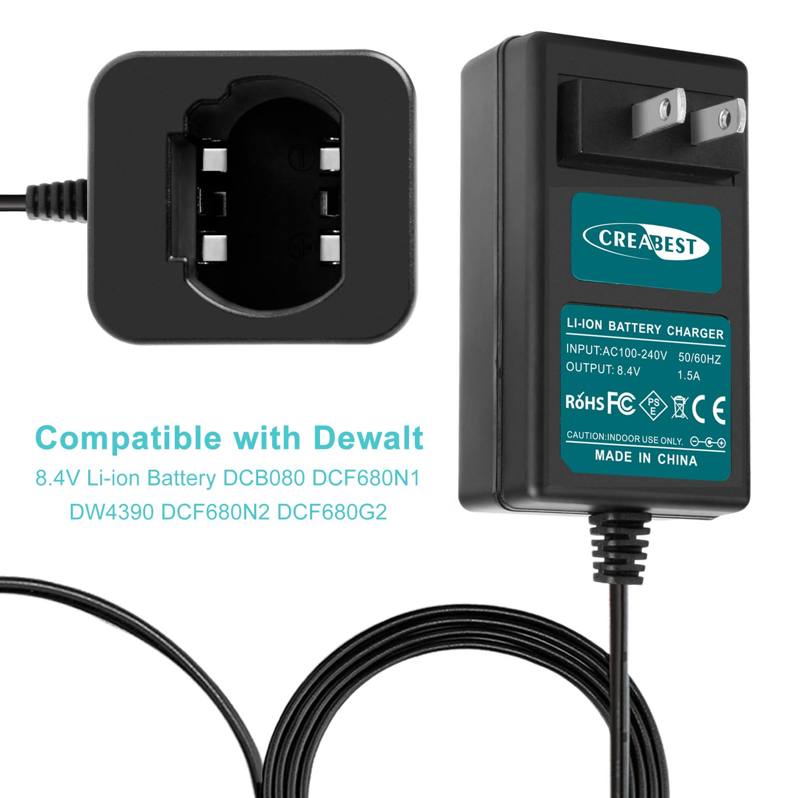 Creabest 8.4V Li-ion Battery Charger Compatible with Dewalt DCB080 DW4390 DCF680N1 DCF680N2 DCF680G2 (Only for Li-ion Batteries)