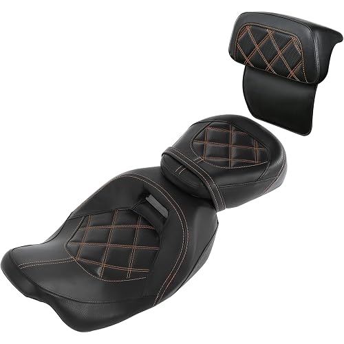 SLMOTO Motorcycle Seat with Razor Chopped Tour Trunk Backrest Pad Fit for Harley Davidson Touring Road King Street Glide Road Glide Tri-Glide 2009-2020 Trike 2010-2023 CVO Custom Bikes, Brown