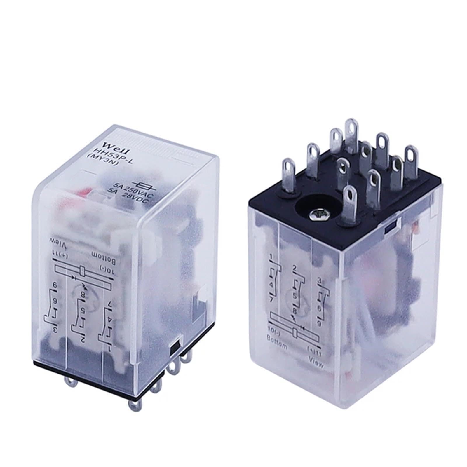 Relais Intermédiaire HH53P 11 Broches DC 12V avec Couvercle Givré de Type MY3NJ