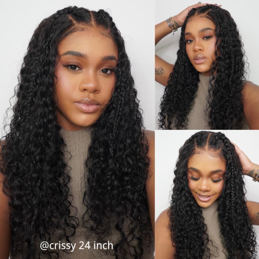 Beauty Forever Bye Bye Knots Water Wave Glueless Wigs Human Hair Pre Plucked Pre Cut 7x5 Wet and Wave Lace Front Drawstring Wig Pre Bleached Knots with Baby Hair Beginner Friendly 180% Density 22 Inch