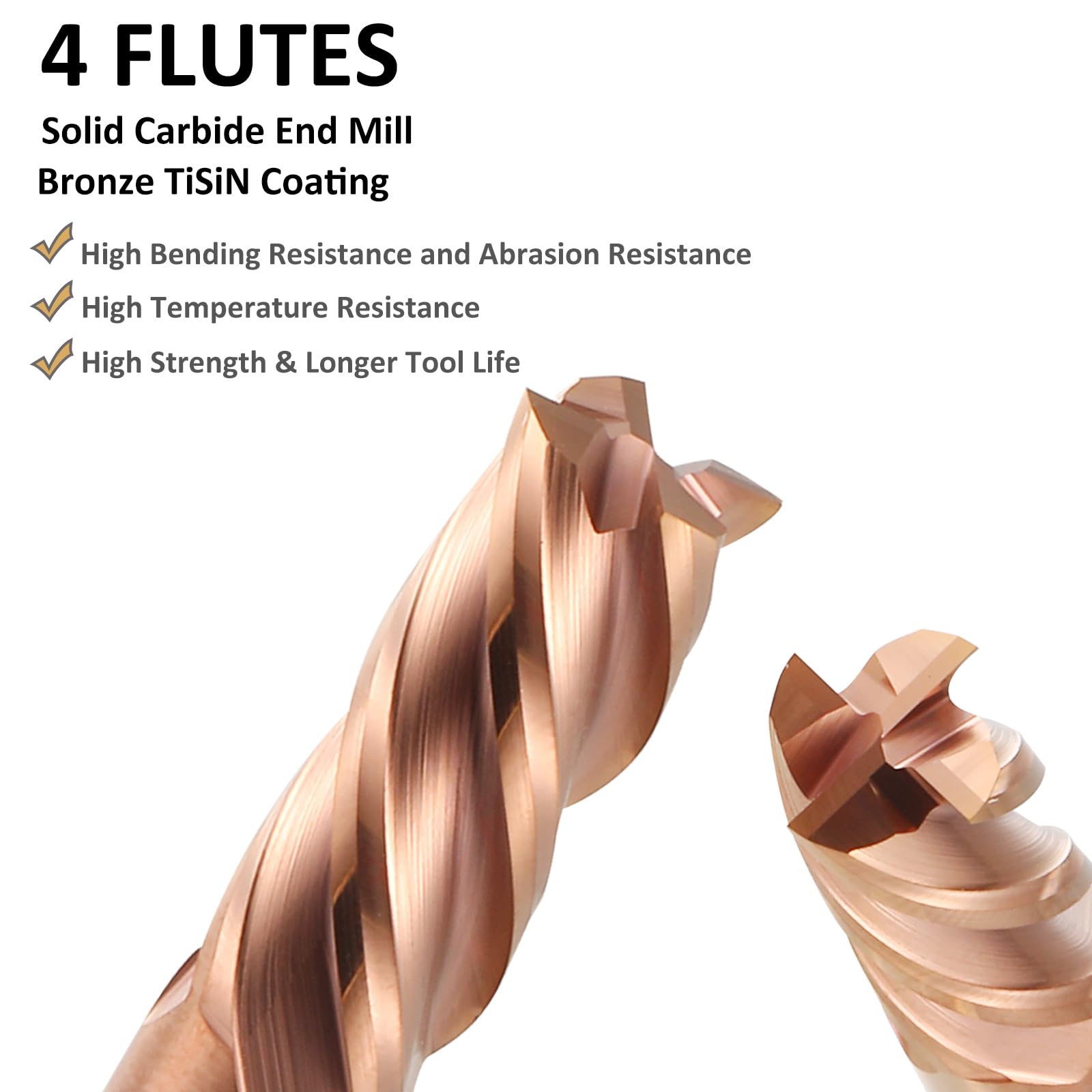 5 Stücke Fräser Schaftfräser Hartmetall 4-Flöte, 6-12mm CED TiSiN Coat Spiralfräser Bit VHM CNC Bohraufsätze/Schaftfräser Bit, 55 HRC Schneide Drill Fräser Bit für Stahl, Aluminiumlegierung, Kupfer