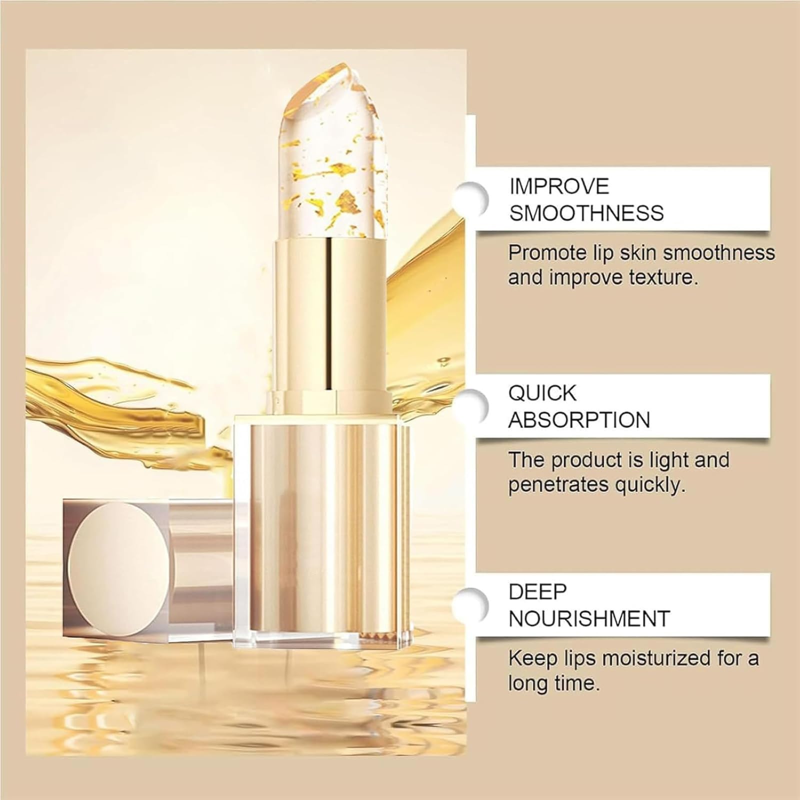Lápiz Labial con Cambio de Temperatura, Labial de Larga Duración 24 horas, Bálsamo Labial Transparente Dorado, Labial con PH Adaptable, Bálsamo Labial que cambia de Color con la Temperatura (2PC) - 3