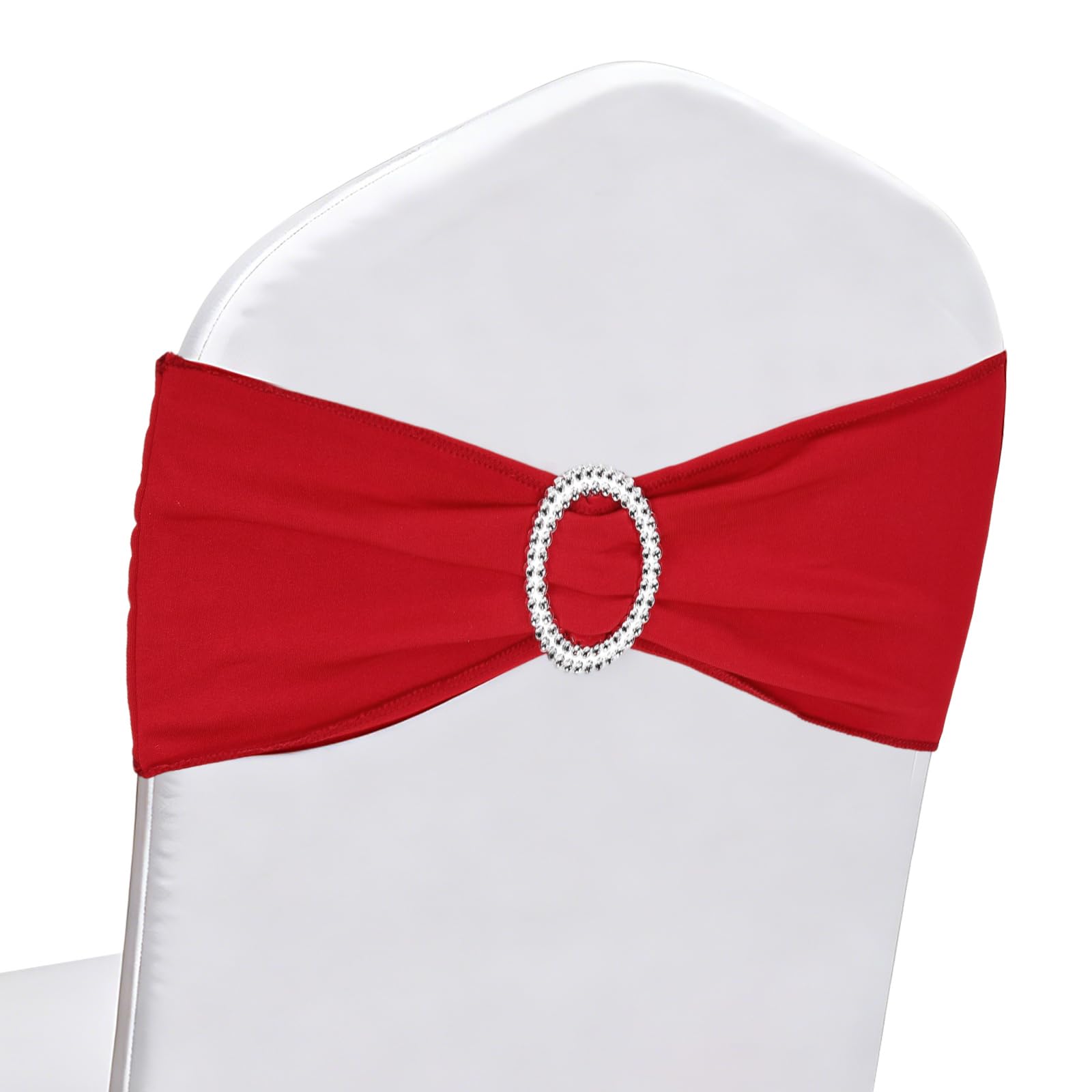 PATIKIL 12Pcs Chair Sashes with Buckle Slider, Stretch Spandex Chair Bows Cover Bands Ties Reusable Decoration Accessories for Wedding Party Birthday Events Banquet Decorations, Red