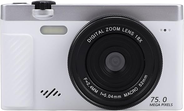 Tbest Digital Camera Mirrorless 4K WiFi 75MP 18X Zoom with 3.0 Inch Flip Screen APP Beautify Function HDV CAM Support for Travel Photography Portrait ABS Material White