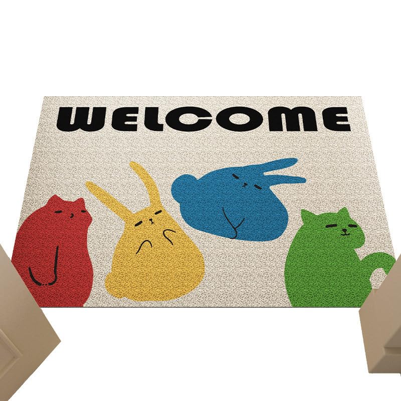 60/80 CM Pvc Dibujos Animados Gato Estera De Bienvenida Interior Divertido Alambre De Fibra De Fibra Felpudo Loop Pila Puerta Estera Fibra De Coco Y Alambre Felpudo Felpudos Trampero De Suciedad