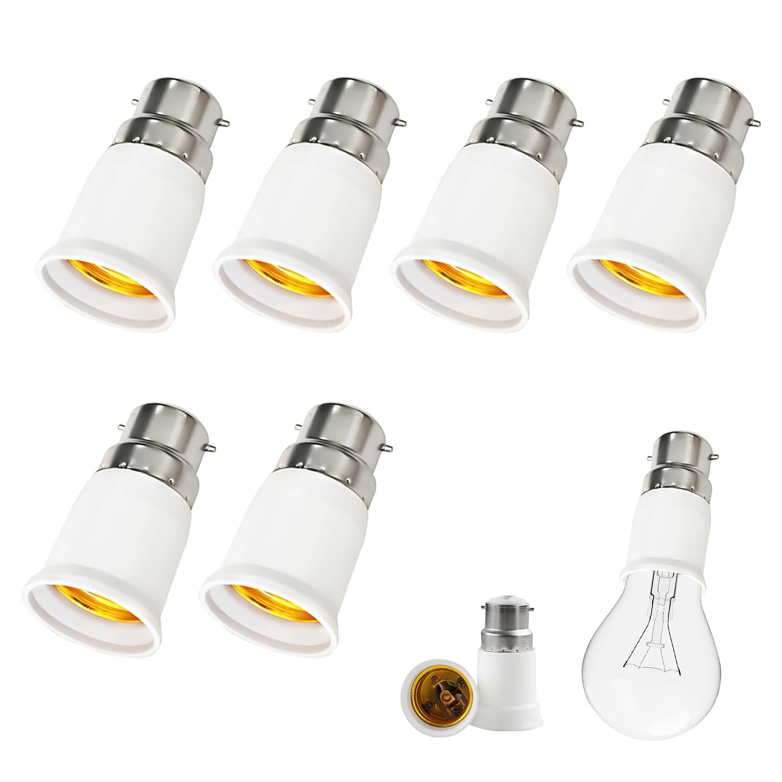 5x Lampenadapter B22 Auf E27 – Feuerfest, Vernickelt, Für E27 Birnen