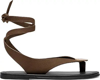 Strap Flip Flop Flat Sandals for Women with Metal Circular Ankle Strappy Ladies Fashion Cute Summer Thong Sandals Dressy.