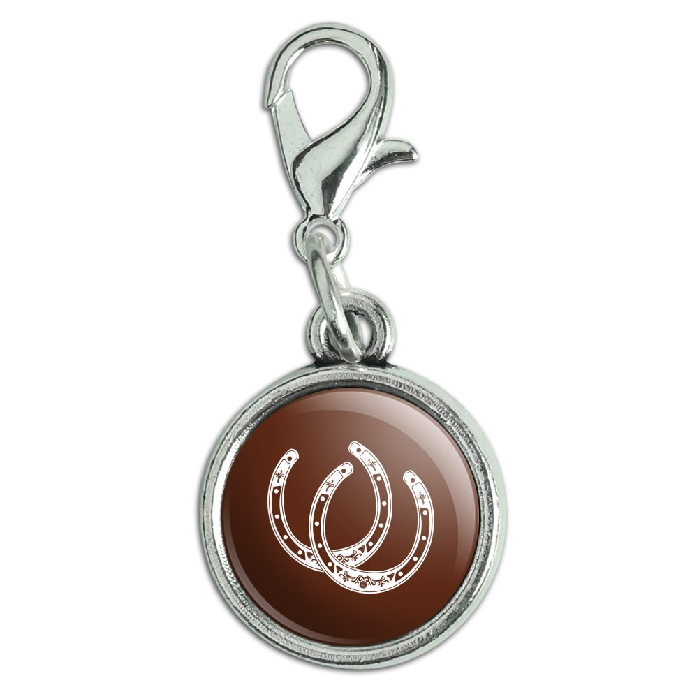 GRAPHICS & MORE Horseshoe Lucky Double Cowboy Brown Antiqued Bracelet Pendant Zipper Pull Charm with Lobster Clasp