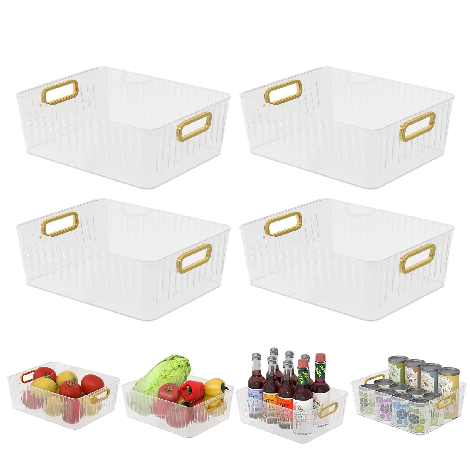 Organisateur plastique transparent de cuisine avec poignée pour éliminer le bazar des placards