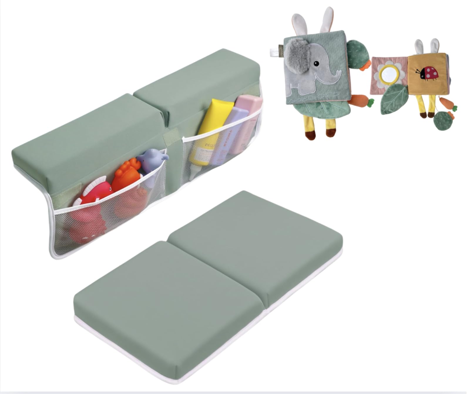 Bath Kneeler and Elbow Rest Pad Set Green Baby Soft Book Bundle