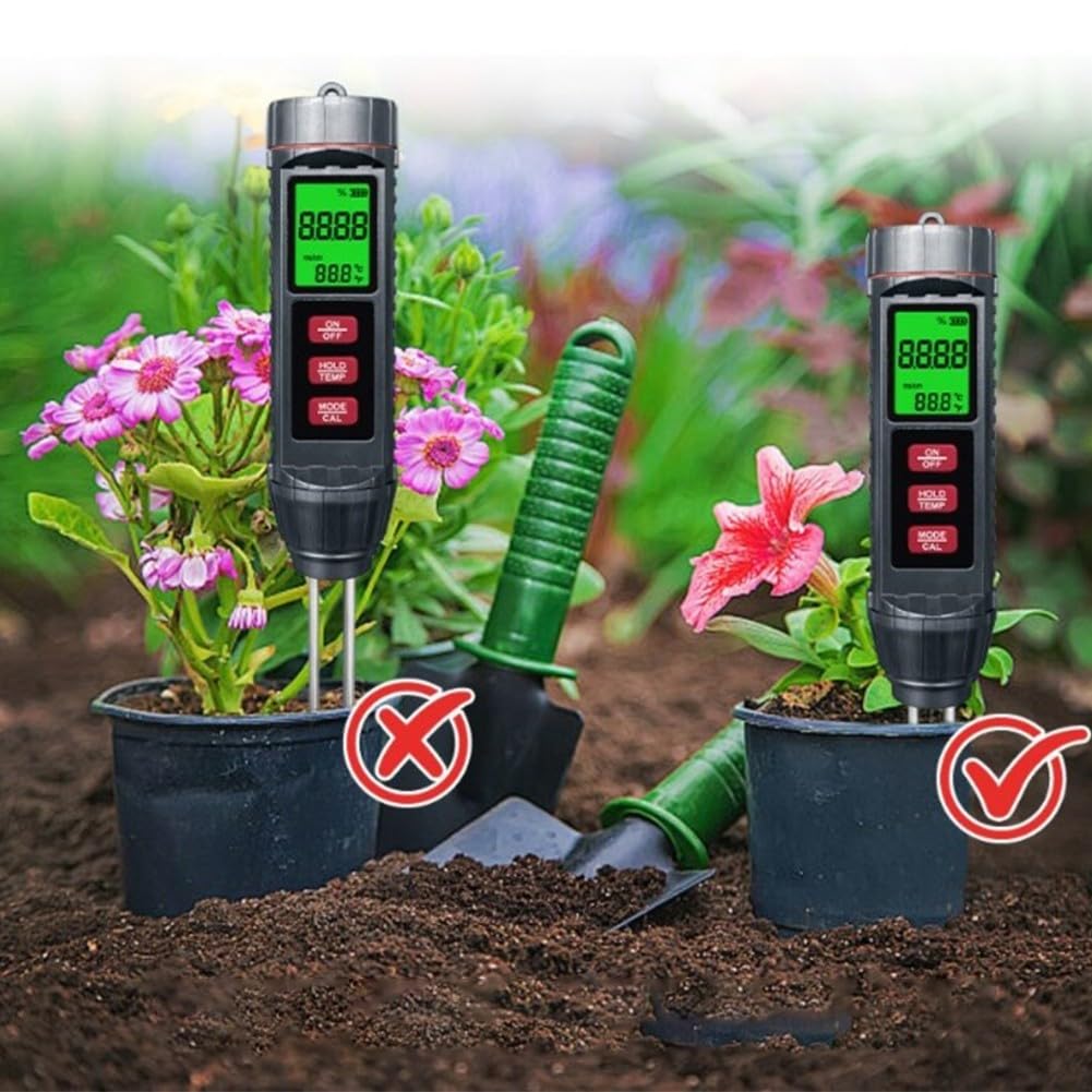 Probador digital de suelo 3 en 1, sensor higrómetro que mide la conductividad de la humedad, herramienta de jardín de fácil lectura para plantas en maceta, lechos de verduras, sonda de 60 mm