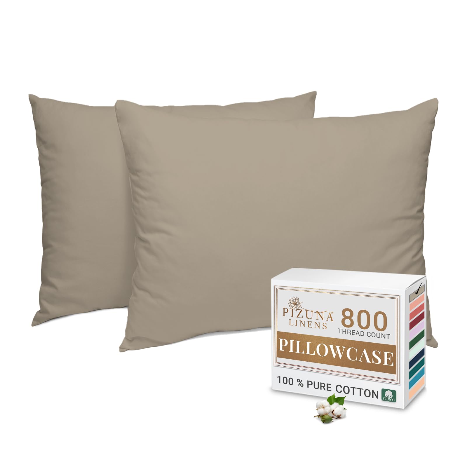 Pizuna Simply Taupe Luxurious Cotton Housewife Pillowcases 2 Pack 48X74cm, 800 Thread Count Long Staple Combed Cotton Pillow Cover, Crisp Sateen Weave Housewife Pillow Cases (Luxury Pillowcase 2 Pc)