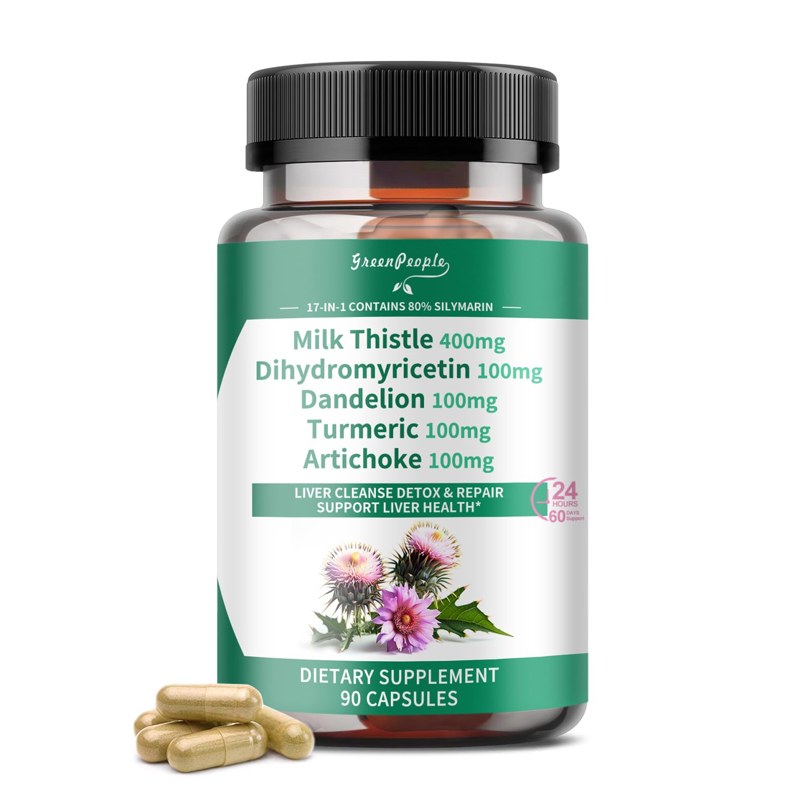 GREENPEOPLE Liver Cleanse Detox & Repair - Strength Milk Thistle 30X Extract - Standardized and Concentrated 80% Silymarin w/Vitamin,95% curcuminoids