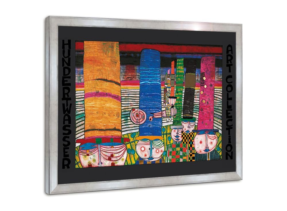 artissimo Bild gerahmt 72x53 cm Friedensreich Hundertwasser „Hüte tragen“ AG4693 – hochwertiger Kunstdruck mit Rahmen, modernes Wandbild für Wohnzimmer, Büro & Praxis