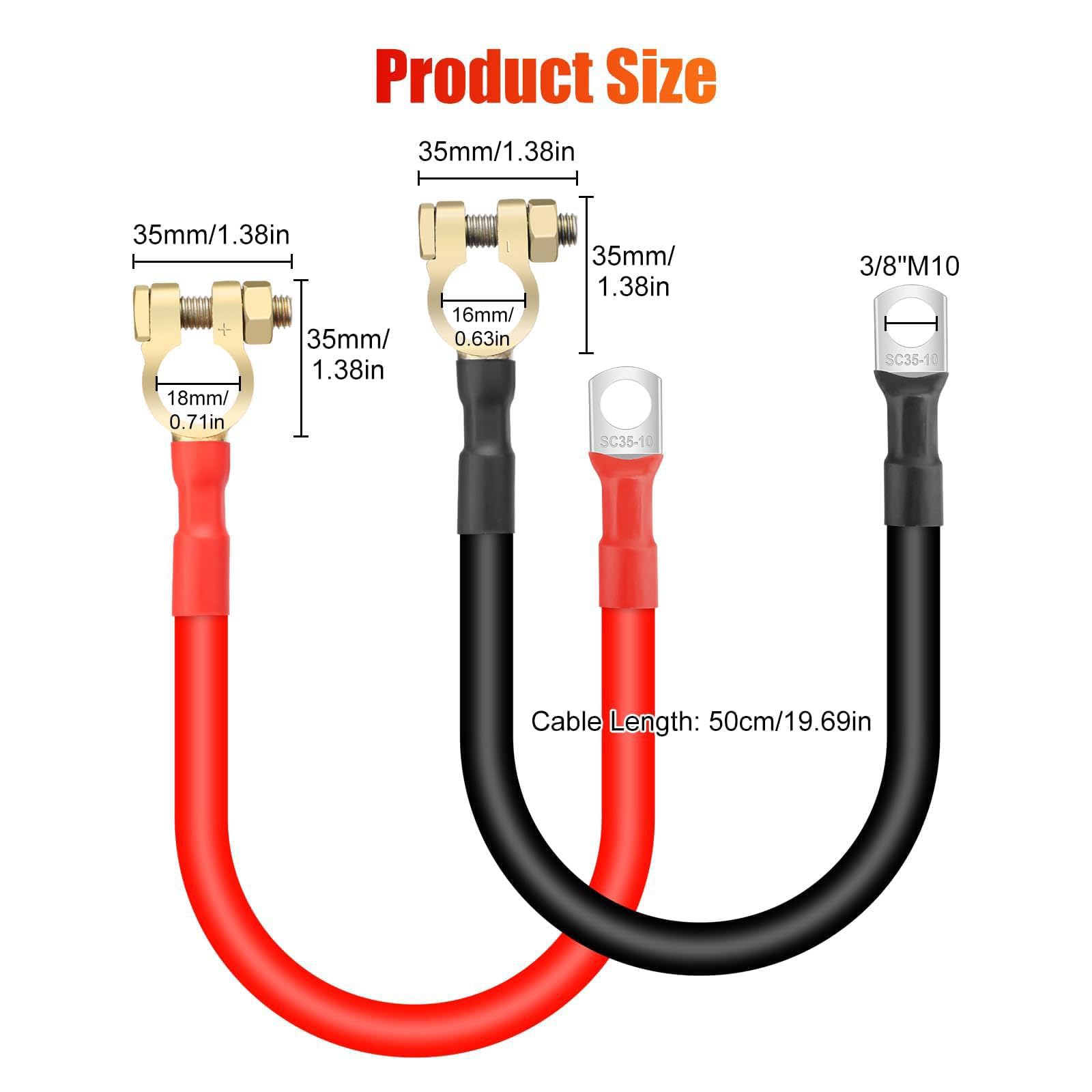 Câble onduleur de batterie 2AWG 50,8 cm pour panneau solaire