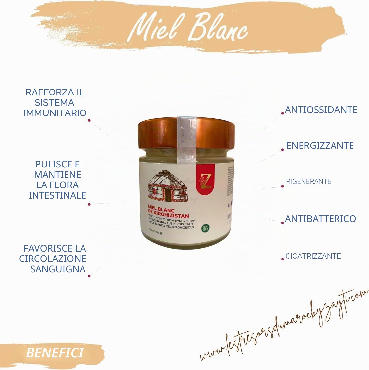 Miele bianco cremoso dal Kirghizistan – miele di Esparsette (per gustare sul pane), vetro (300 g).