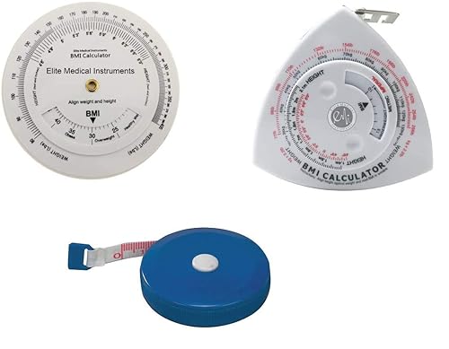 EMI - Juego de medición de índice de masa corporal de 3 piezas: calculadora de rueda de IMC, calculadora de triángulos de IMC, cinta métrica