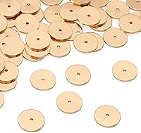 Vista 1 de Craftdady 50 cuentas redondas planas chapadas en oro de 18 quilates de latón galvanizado de 0.394 pulgadas para hacer joyas agujero: 0.059 pulgadas