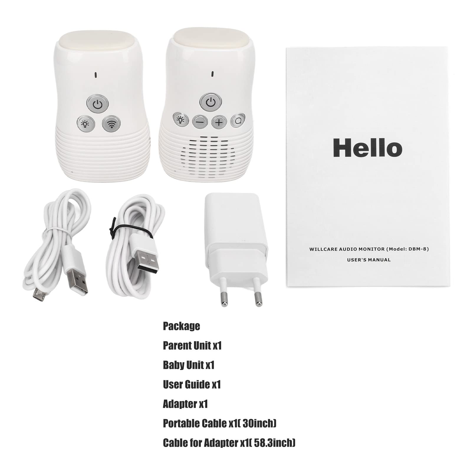 Bezprzewodowa Elektroniczna Niania Audio 2,4 GHz, Bezprzewodowa Niania Dwukierunkowa Domofon, Niania Elektroniczna z Lampką Nocną 100‑240 V(EU Plug)