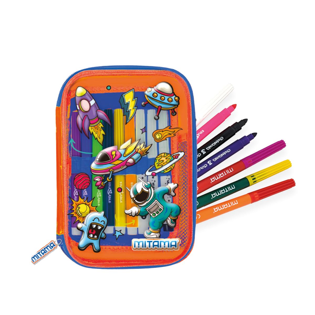 Mitama Magic Pensil School Case, Children, Orange, Space, Complete with Markers, School and Leisure, Orange, Taglia Unica, Modern