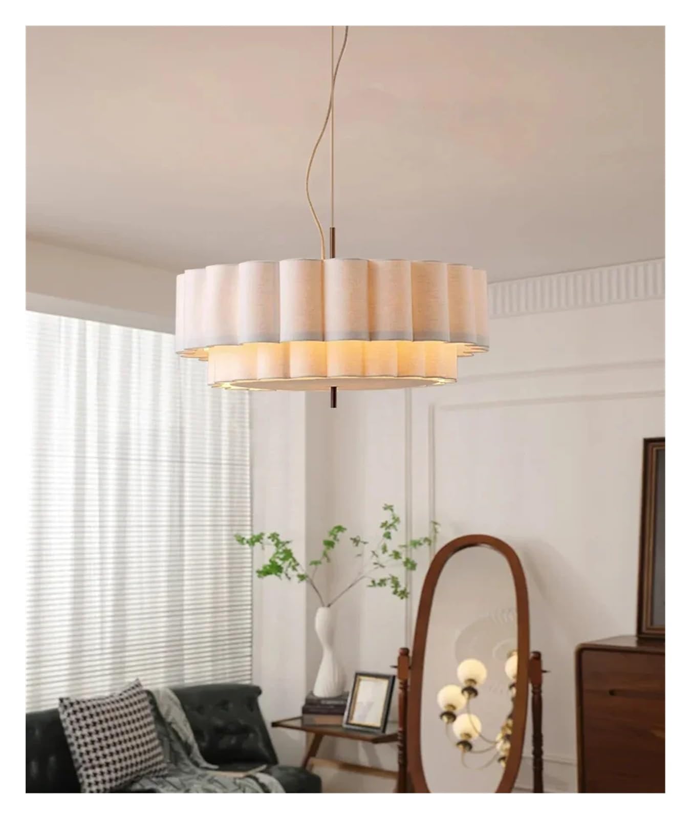 Lustre moderne en tissu D65cm suspension de plafond salon blanc